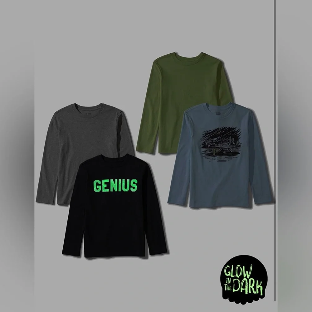 NWT Spotted Zebra Boys' Long-Sleeve T-Shirts 4 per pack Glow in the dark - Picture 3 of 4